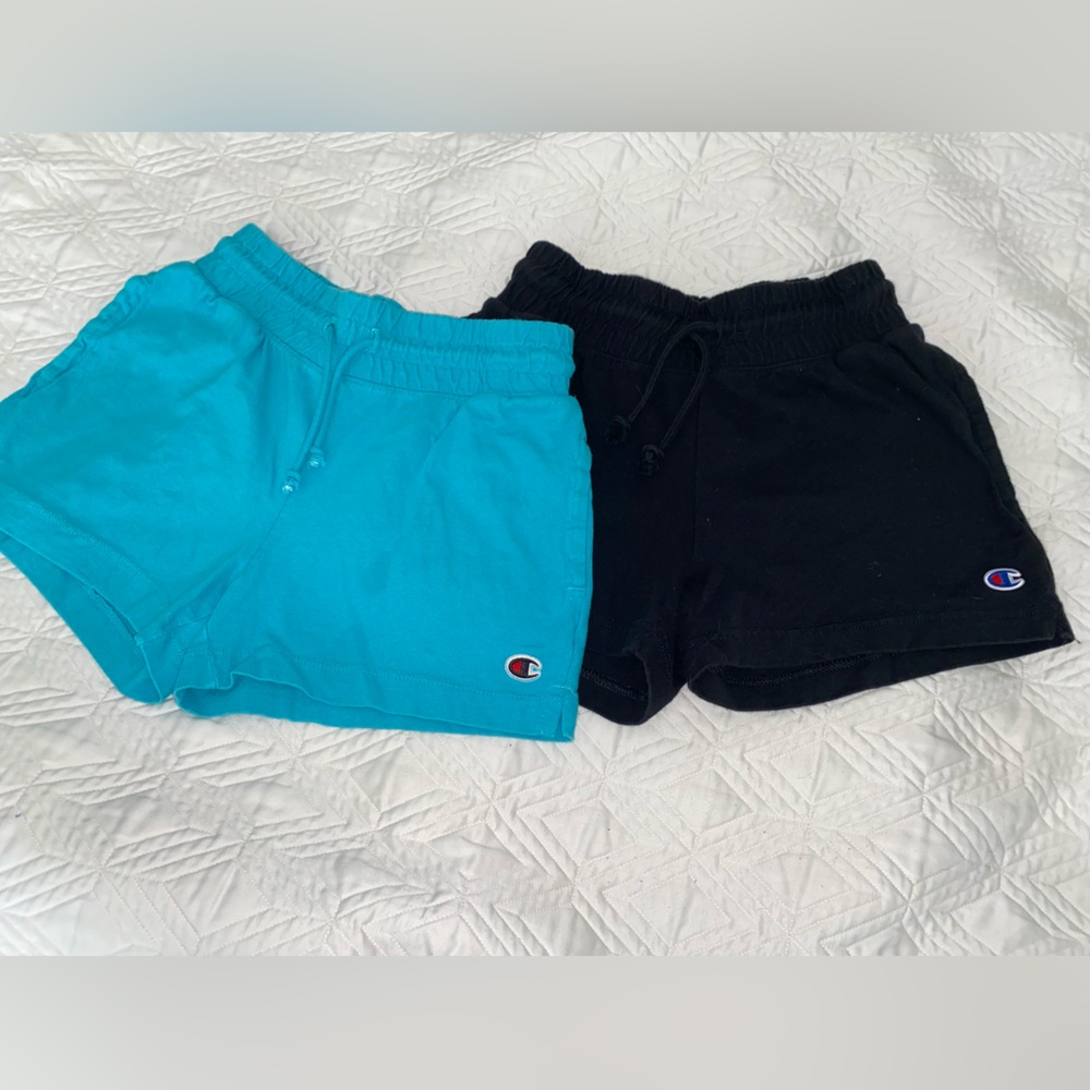 LOT of 2 Champion women’s cotton drawstring athletic gym shorts teal black XS